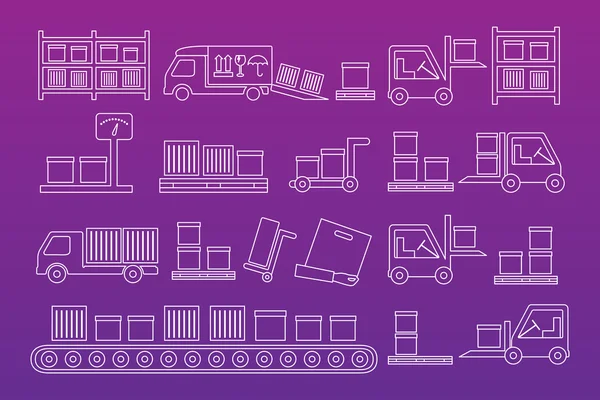 Delivery mono line icon set — Stock Vector