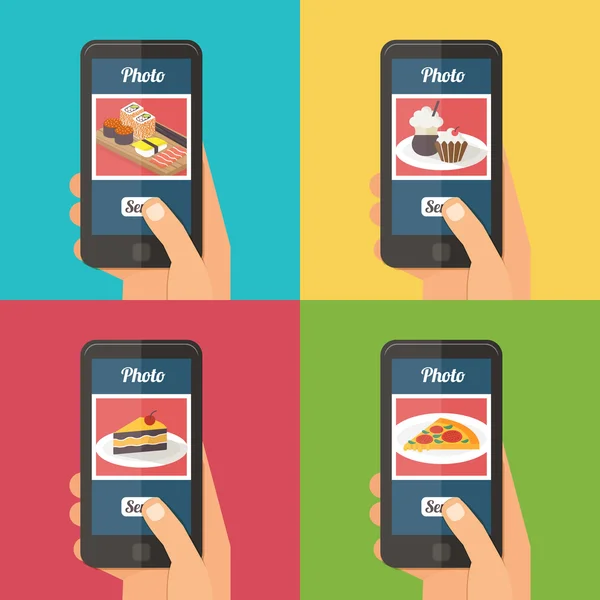 Personer med foto av sin mat — Stock vektor