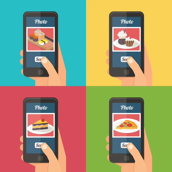 Personas tomando fotos de su comida — Vector de stock