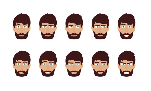 Muž emoce a výrazy. Plochá vektor uživatelské profily avatar. — Stockový vektor