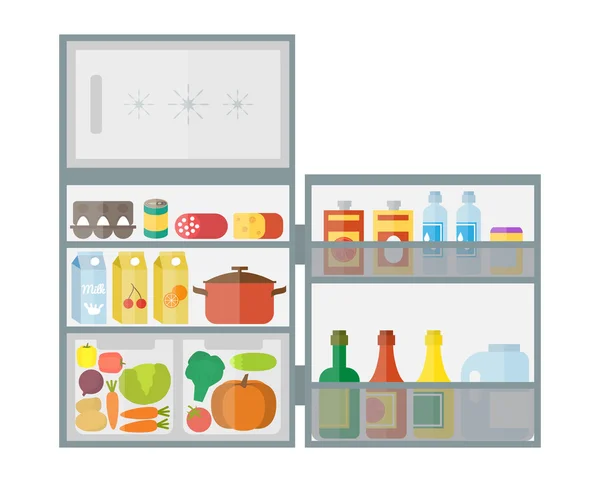 Frigorífico con comida. Iconos vectoriales — Vector de stock