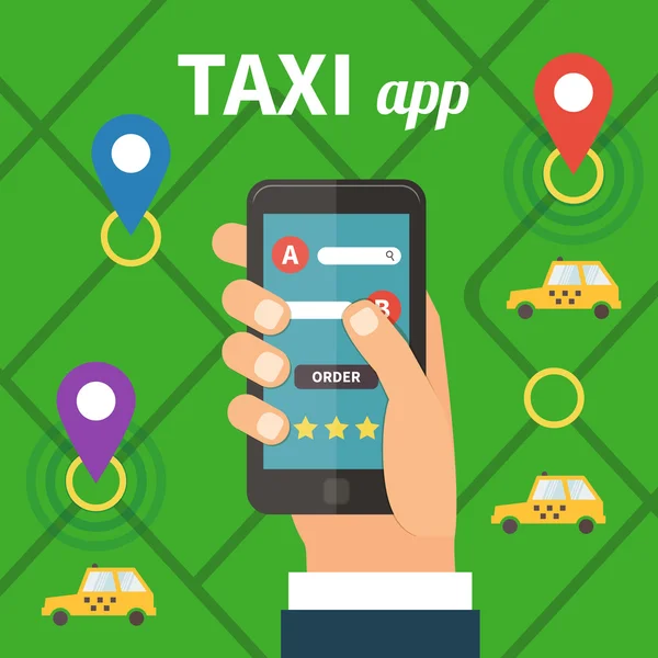 Genel taksi çevrimiçi hizmeti, mobil uygulama. — Stok Vektör