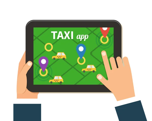 Servizio taxi pubblico online, applicazione mobile . — Vettoriale Stock