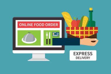 Gıda teslim, online internet sipariş. Düz vektör çizimler