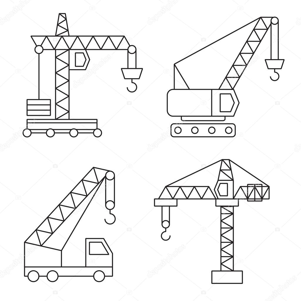 Construction icons. Cranes. Thin Line vector elements.