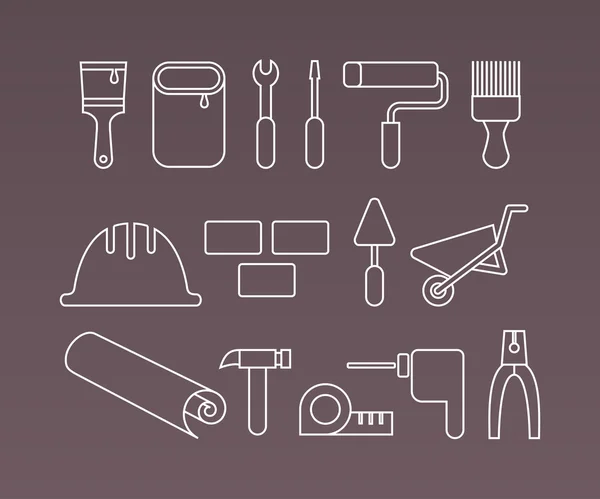 Construction icons, working tools and equipment. Thin Line vector elements — Stock Vector