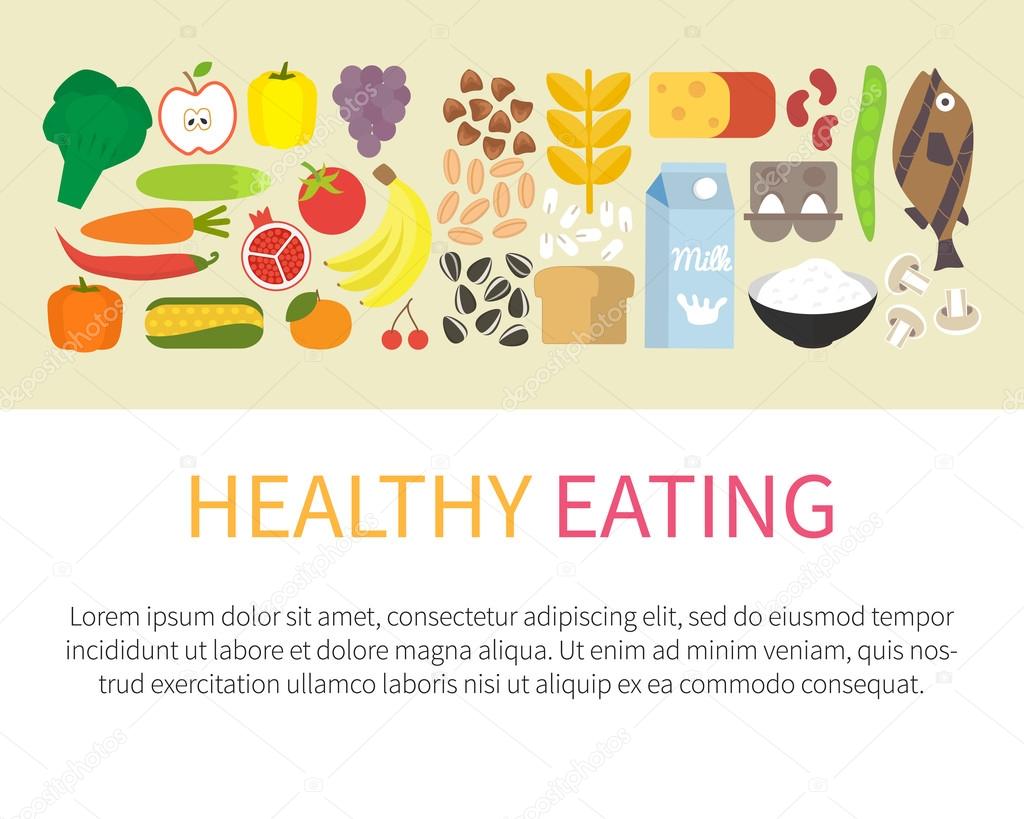 Healthy eating banner. Flat vector illustration.