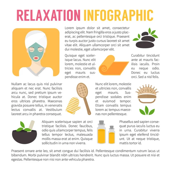 Žena v beauty, wellness salonu. Lázeňské a relaxační infografika. — Stockový vektor