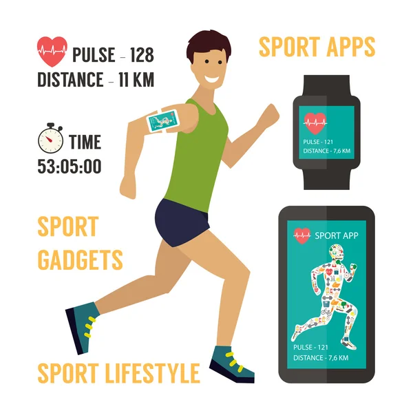 Conceito de aplicativo de fitness esporte na tela sensível ao toque —  Vetores de Stock