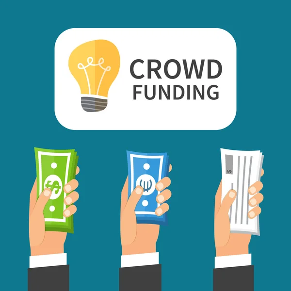 Crowdfunding διαδικασία. Επένδυση στην εκκίνηση επιχειρηματικής ιδέας. Επίπεδη σχεδίαση εικονογράφηση — Διανυσματικό Αρχείο