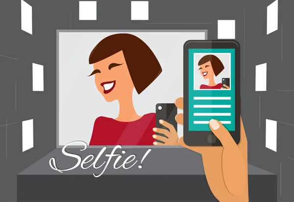 Woman taking selfie. — Stock Vector