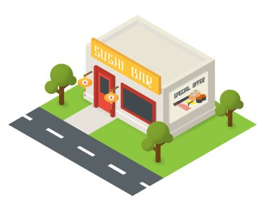 Vektör izometrik Restoran bina simgesini