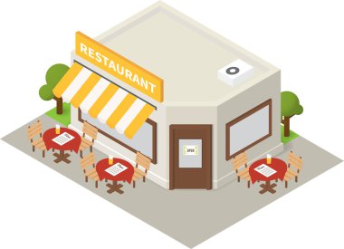 Vektör izometrik Restoran Cafe simge oluşturma.