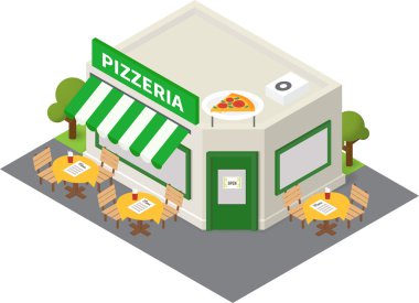 Vektör izometrik pizzacı bina simgesini