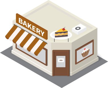 Vektör izometrik ekmek bina simgesini