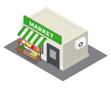 Sebze ile vektör izometrik Pazar tezgahları.