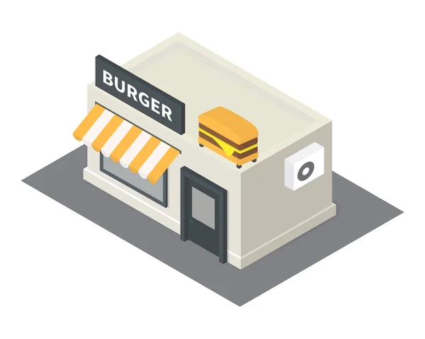 Vektorové izometrické rychlého občerstvení burger budování ikony — Stockový vektor