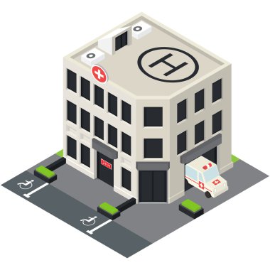 Vektör izometrik Hastane Binası simgesi.