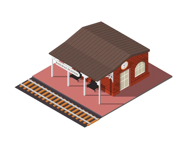 Estação ferroviária isométrica vetorial —  Vetores de Stock