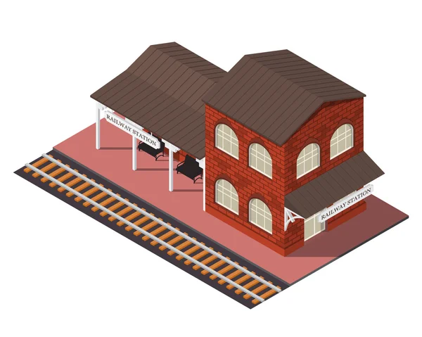 Vector isometric railway station — Stock Vector