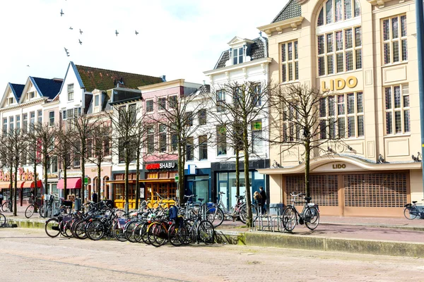 Casas tradicionales en la plaza de Leiden, Países Bajos — Foto de Stock