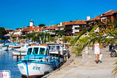 Bağlantı noktası ve tekne görünümü Nessebar Bulgaristan