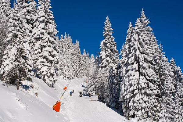 Panorama de estância de esqui Kopaonik, Sérvia, pessoas, montanhas — Fotografia de Stock