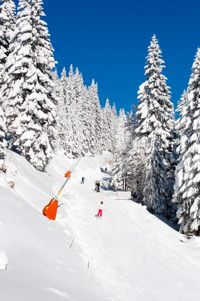 Panorama de estância de esqui Kopaonik, Sérvia, pessoas, montanhas — Fotografia de Stock