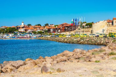 Bağlantı noktası ve tekne görünümü Nessebar Bulgaristan