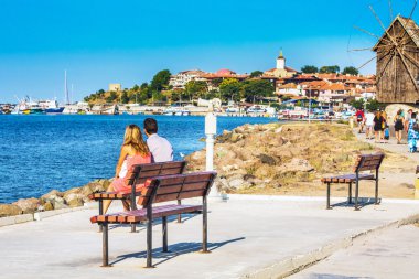 Eski kasaba Nesebar Bulgaristan Karadeniz tarafından bakarak Çift