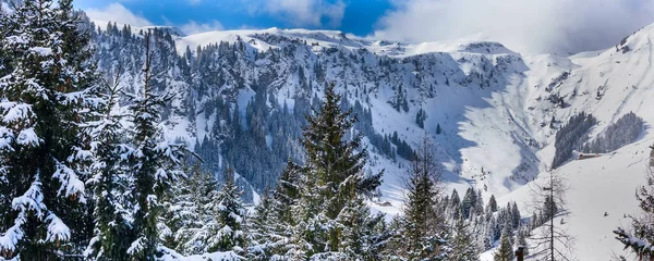 Snöpanorama, vinter Alperna berg banner — Stockfoto