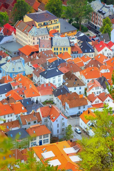 Bergen Noorwegen Stadsgezicht Met Kleurrijke Traditionele Huizen Zomerse Luchtfoto — Stockfoto