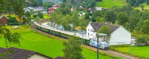 Flam Norvège Juillet 2018 Train Myrdal Flamsbana Dans Village Norvégien — Photo
