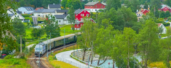 Flam, Noruega Tren de Flamsbana a Myrdal banner — Foto de Stock