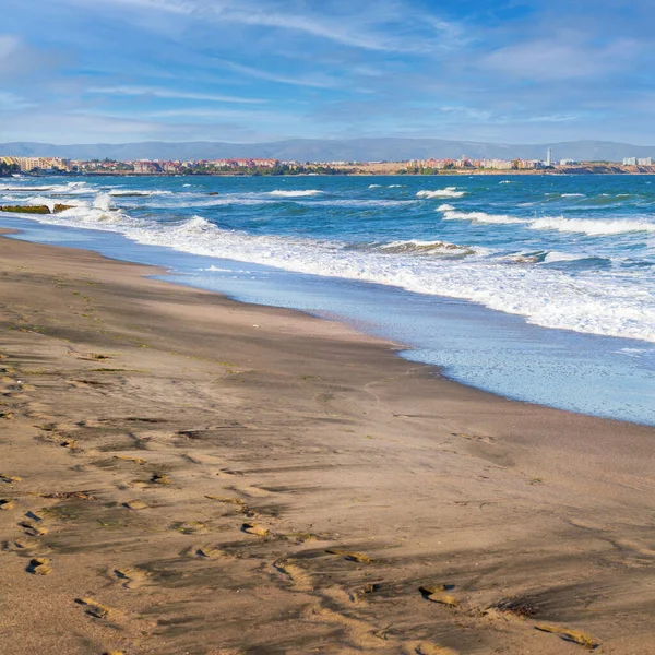 Sandy beach on spit, Pomorie and Aheloy, Bulgaria — Stock Photo, Image