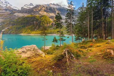 Oeschinensee Gölü ve Alpler Panoraması, İsviçre.