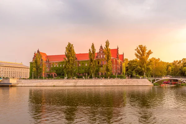 Wrocław Polska Czerwca 2019 Panorama Zachodu Słońca Odrą Lub Odrą — Zdjęcie stockowe