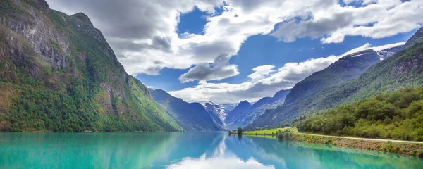 Norvégia fjord és hegyek banner táj — Stock Fotó