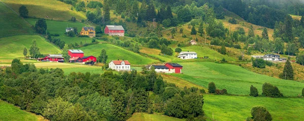 Noorwegen fjord zomer dorp landschap banner — Stockfoto