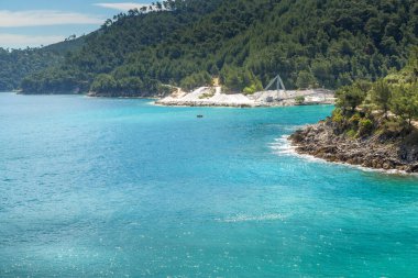 Deniz manzarası, dalgalar ve kıyılar, Thassos Adası, Yunanistan