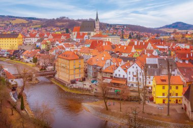 Cesky Krumlov, Çek Cumhuriyeti - 26 Şubat 2017: Tarihi merkez hava manzarası