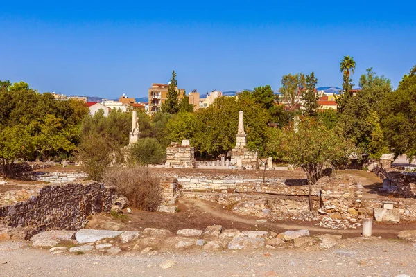 从古代阿戈拉全景看希腊雅典具有里程碑意义的阿格里帕雕像奥德翁 — 图库照片