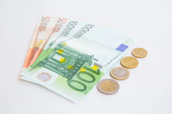 Euro-Münzen und Banknoten — Stockfoto