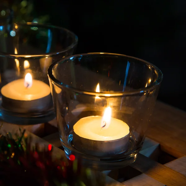 Christmas background tea candles — Stock Photo, Image