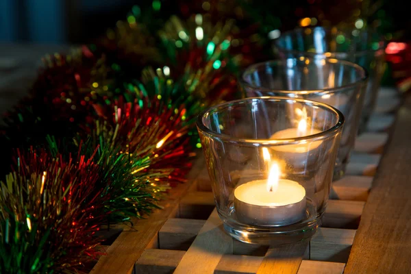 Christmas background tea candles — Stock Photo, Image