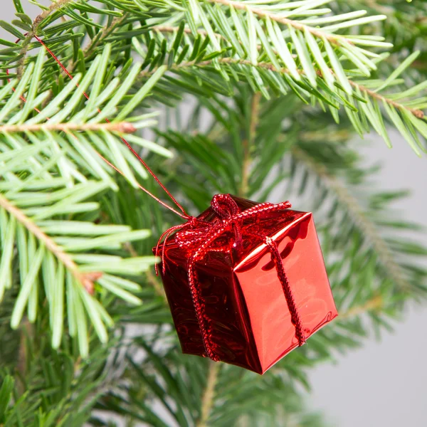 Christmas tree red box decoration — Stock Photo, Image