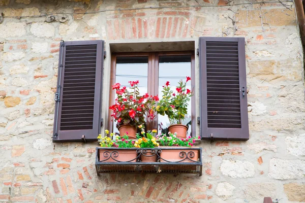 Idyllic window with flowers — Stock Photo, Image
