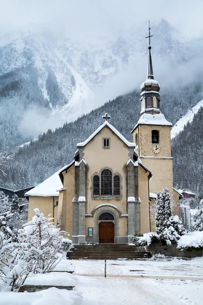 Church in Chamonix town in winter