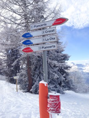 Signpost giving directions to different ski slopes clipart