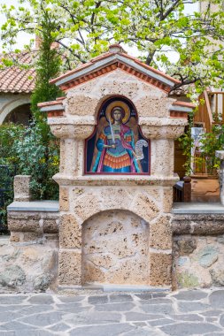 Part of Agios Stefanos St Stefan Monastery on Meteora cliff, Greece clipart